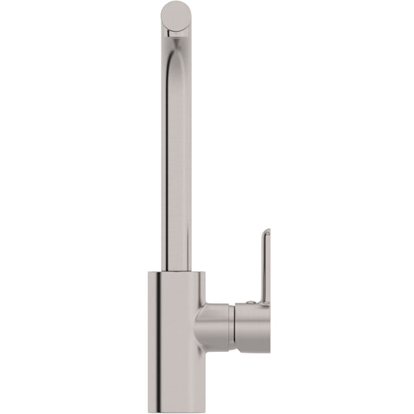 Schon Firth L shaped brushed nickle single lever kitchen mixer tap