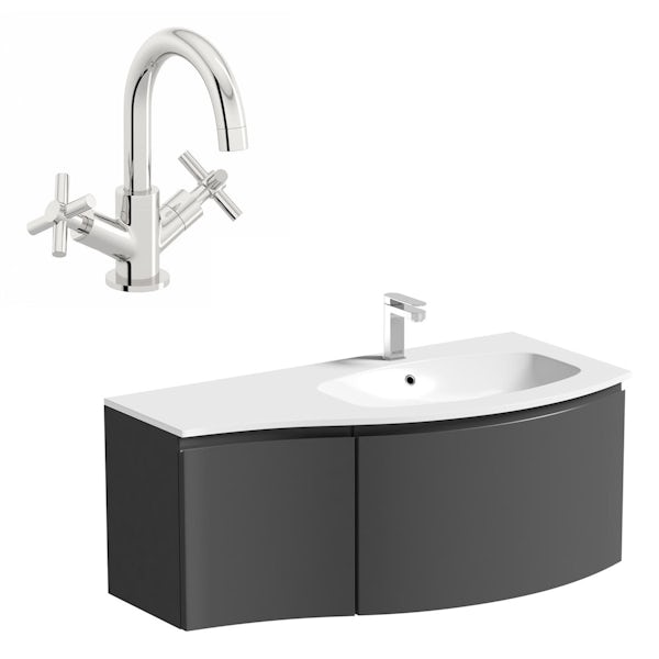 Mode Harrison slate gloss grey right handed wall hung vanity unit and basin 1000mm with tap