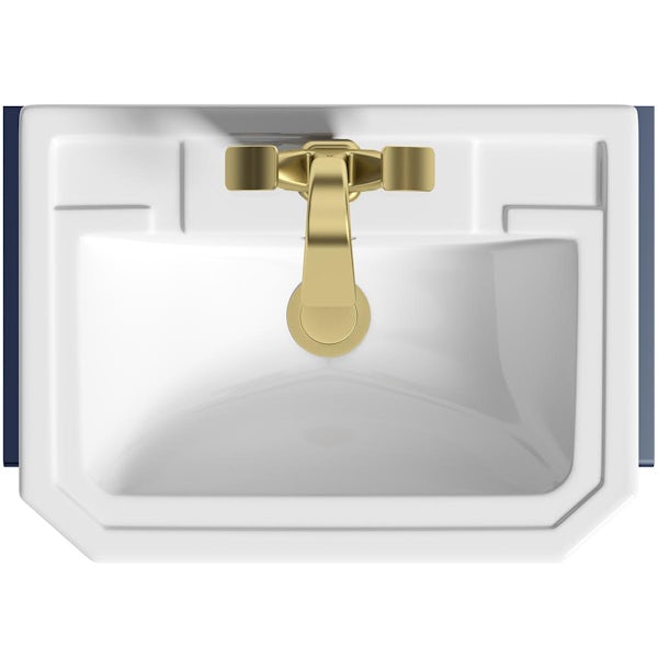 Orchard Dulwich navy floorstanding vanity unit and Eton semi recessed basin 600mm - brushed brass