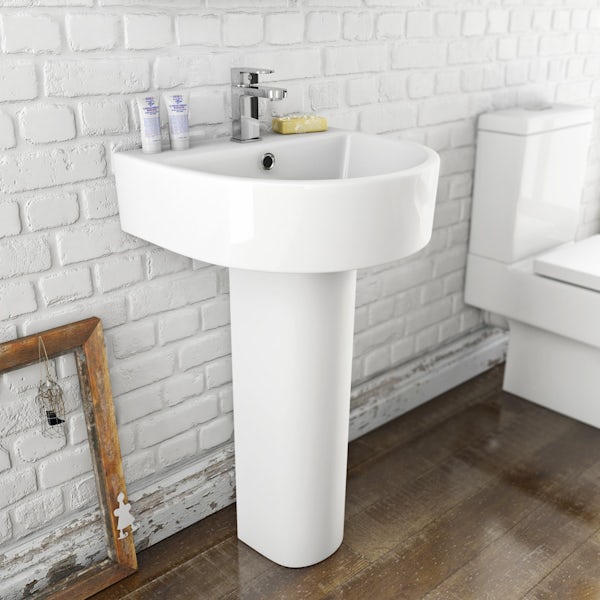 Orchard Dee cloakroom suite with full pedestal basin 510mm