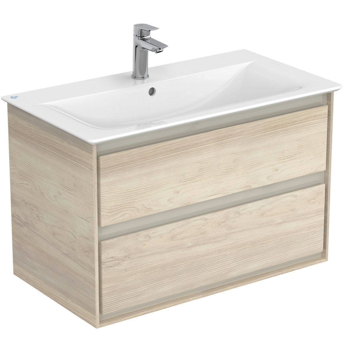 Ideal Standard Connect Air wood light brown wall hung vanity unit and basin 800mm