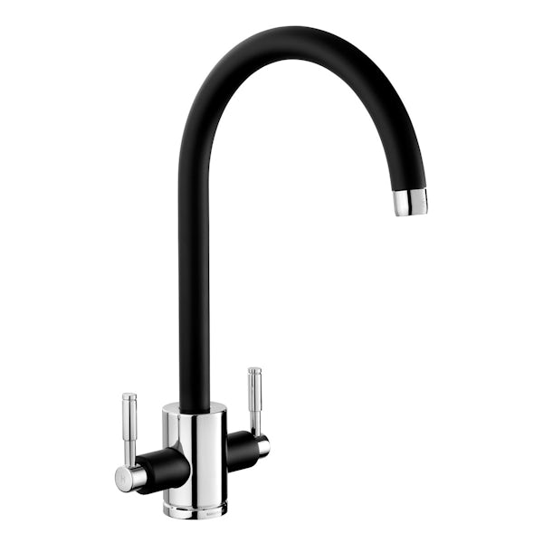 Rangemaster Aquatrend black and chrome dual lever kitchen tap