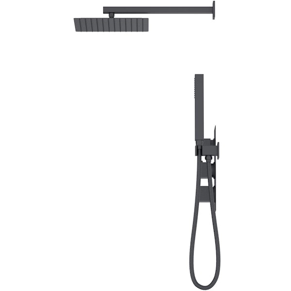 Orchard bathrooms matt black square ceiling shower, handset and thermostatic triple valve set