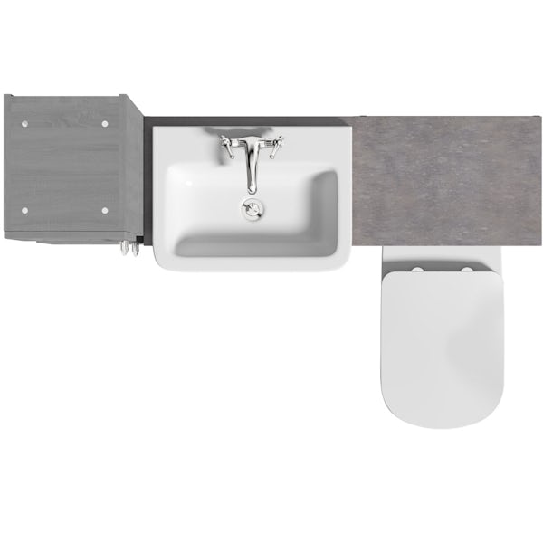 The Bath Co. Newbury dusk grey tall fitted furniture combination with mineral grey worktop