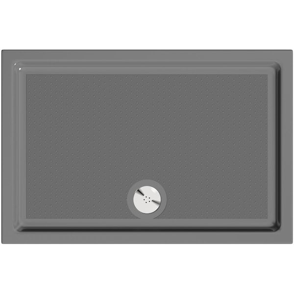 Mode 6mm matt black shower enclosure with grey anti slip shower tray 1200 x 800