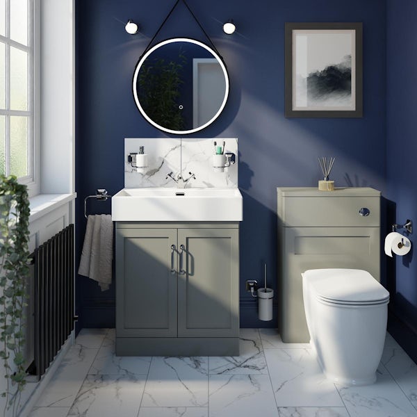 The Bath Co. Aylesford pebble grey floorstanding vanity unit and ceramic basin 700mm