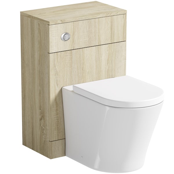 Orchard Eden oak slimline back to wall unit with  contemporary toilet and seat