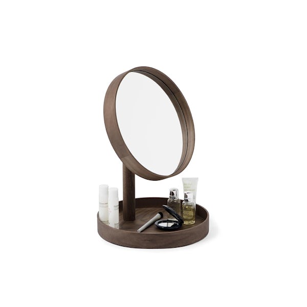 Accents Walnut compact magnify mirror