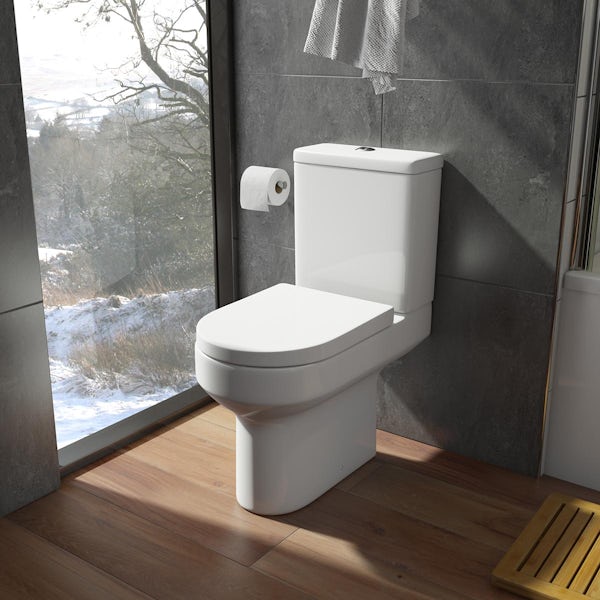 Orchard Wharfe rimless close coupled toilet and wrapover soft close seat