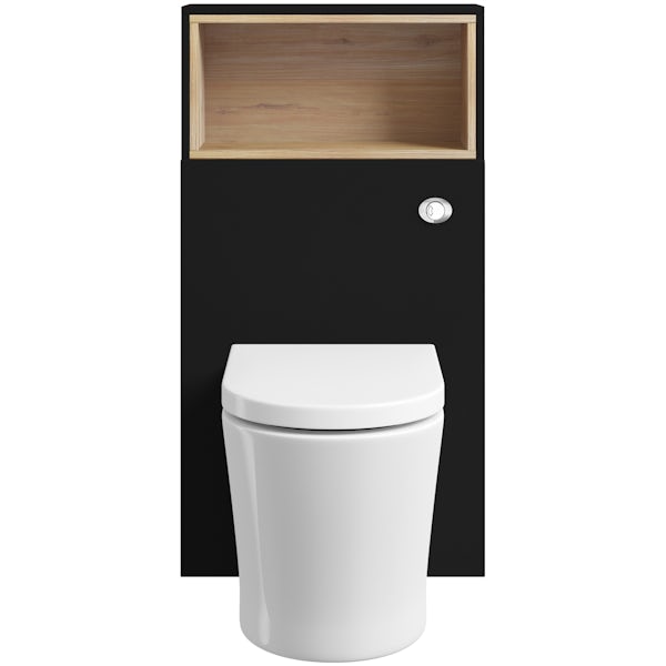 Mode Tate anthracite black & oak slimline back to wall unit with contemporary toilet and seat