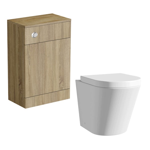 Sienna Oak back to wall toilet unit with Demar back to wall toilet
