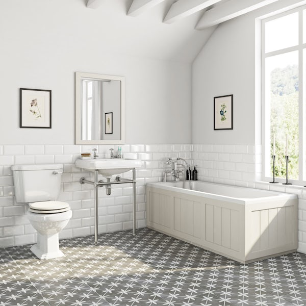 The Bath Co. Dulwich stone ivory washstand suite with straight bath 1700 x 700mm