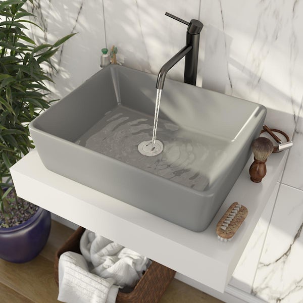 Artist Collection Gorgeous Grey rectangular basin with countertop shelf