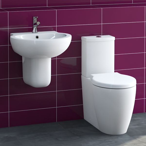 Maine close coupled toilet and semi pedestal basin suite 540mm