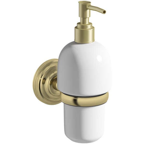 The Bath Co. 1805 gold soap dispenser and holder