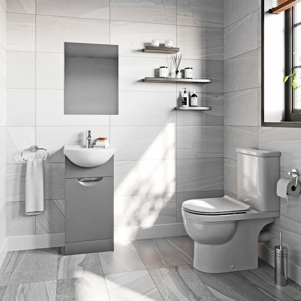Orchard Elsdon stone grey cloakroom suite with Elsdon close coupled toilet and soft close slimline seat