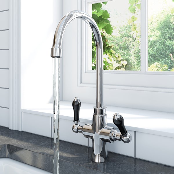 Schon traditional kitchen tap with black ceramic handle