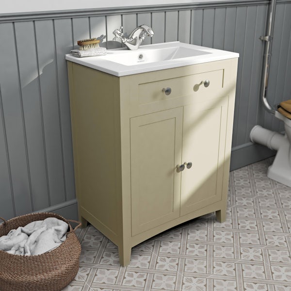 The Bath Co. Camberley satin ivory vanity unit with basin 600mm with mirror cabinet