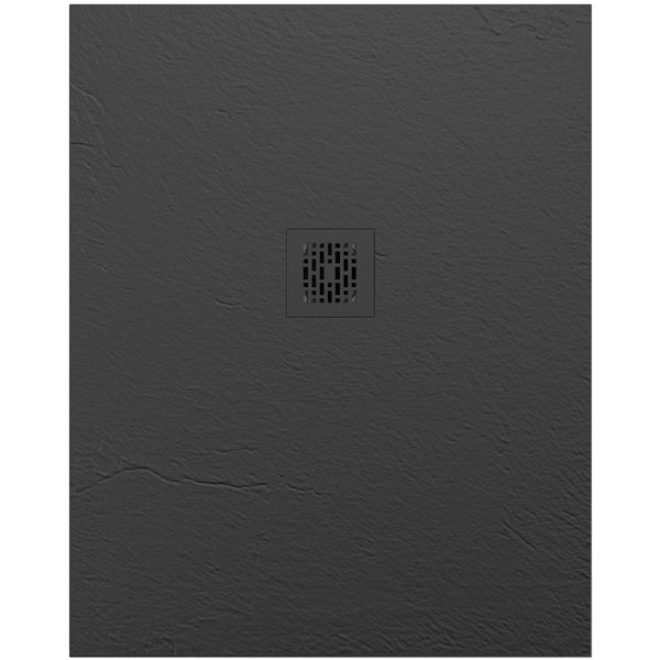 Mode 6mm black framed shower door bundle with black slate effect shower tray 1200 x 800