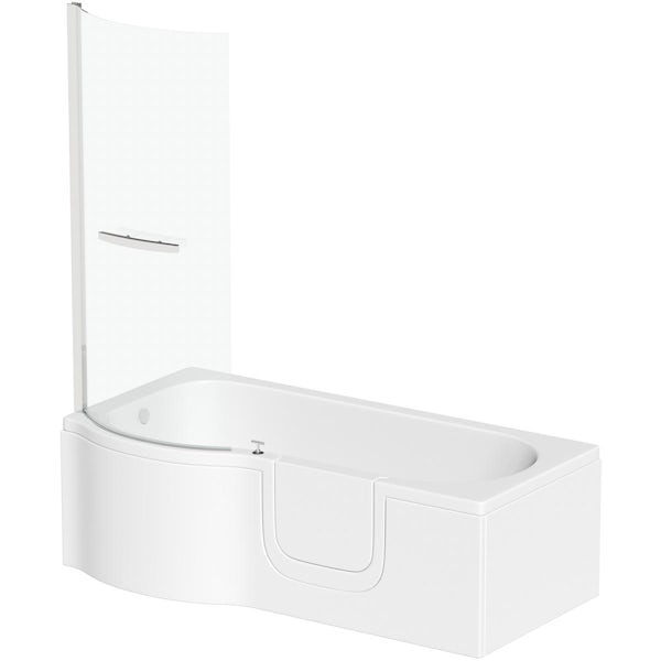 Orchard walk in P shaped shower bath with easy access right handed door and screen 1675 x 850