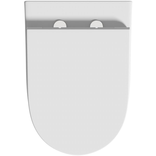 Orchard Derwent round rimless compact back to wall toilet with soft close wrapover seat