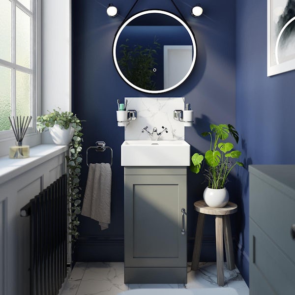The Bath Co. Aylesford pebble grey floorstanding vanity unit and ceramic basin 400mm with tap