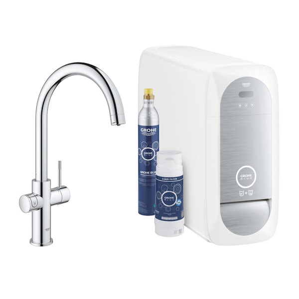 Grohe Blue Home Duo C spout kitchen tap starter kit chrome