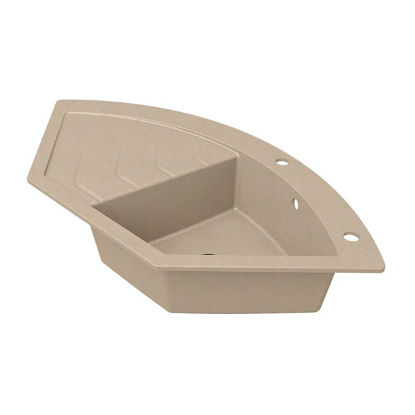 Schon Albro Sand beige 1.0 bowl left hand kitchen sink with Schon dual lever kitchen tap
