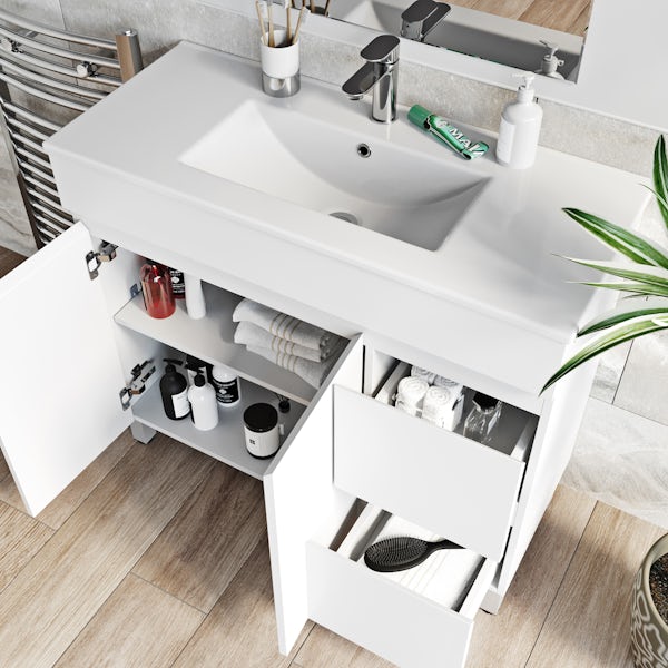 Orchard Thames white floorstanding vanity unit and ceramic basin 915mm with tap