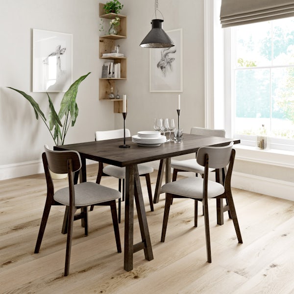 Hudson Walnut Table with 4x Harrison beige chairs
