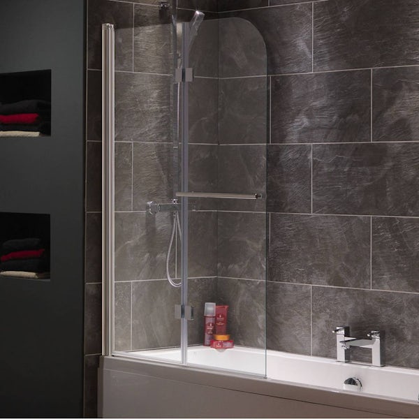 Curved Double Bath Screen with Towel Rail
