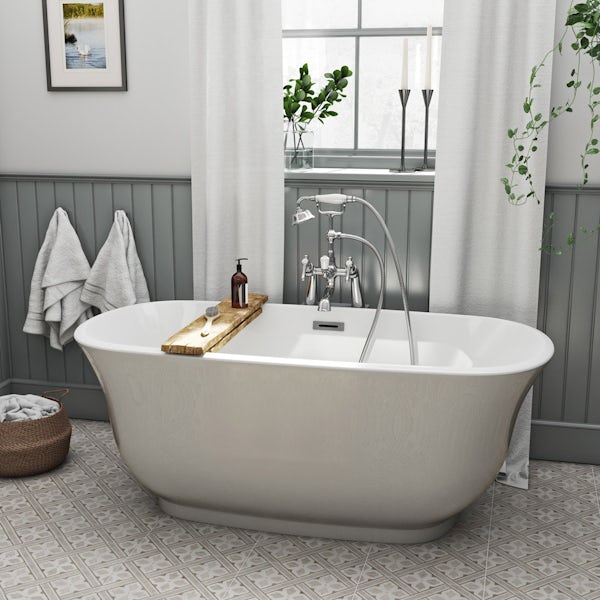 The Bath Co. Camberley pearl coloured traditional freestanding bath 1500 x 720 offer pack