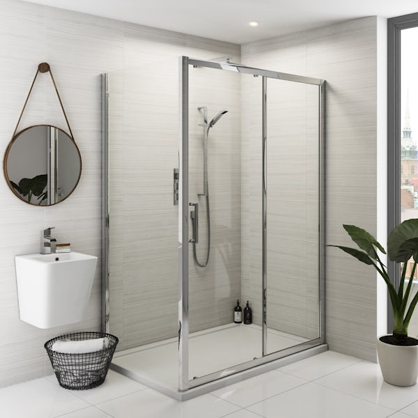 Louise Dear Coo..ee Lilac Grey acrylic shower wall panel pack with rectangular enclosure