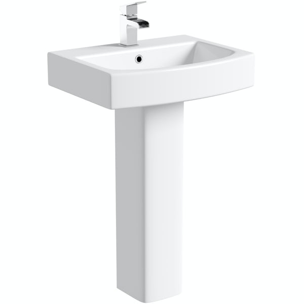 Orchard Wye cloakroom suite with full pedestal basin 555mm with tap and waste