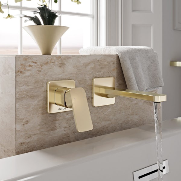 Mode Spencer square wall mounted gold bath mixer tap offer pack
