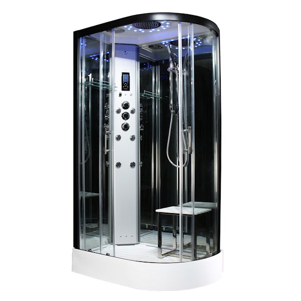 Insignia Platinum black framed offset quadrant left handed hydro-massage shower cabin 1100 x 700
