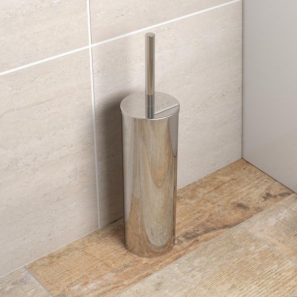 Accents Options freestanding stainless steel round plain toilet brush holder