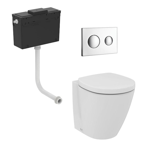 Ideal Standard Concept Space short projection back to wall toilet, seat, concealed cistern and round flush plate