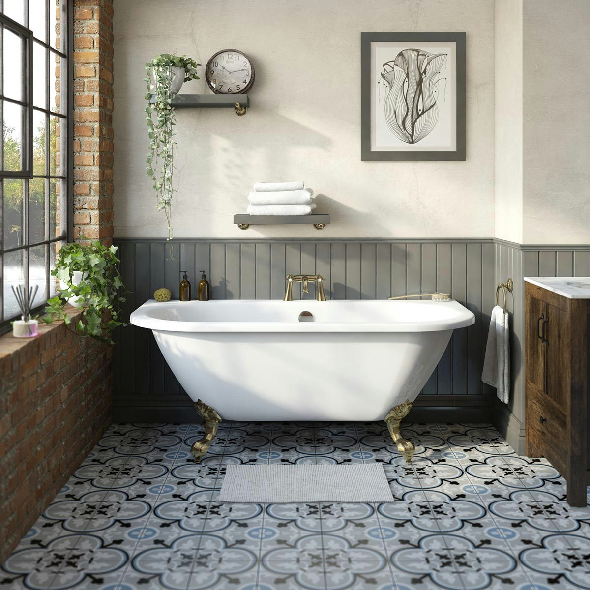 The Bath Co. Dalston back to wall freestanding bath with brushed brass ...