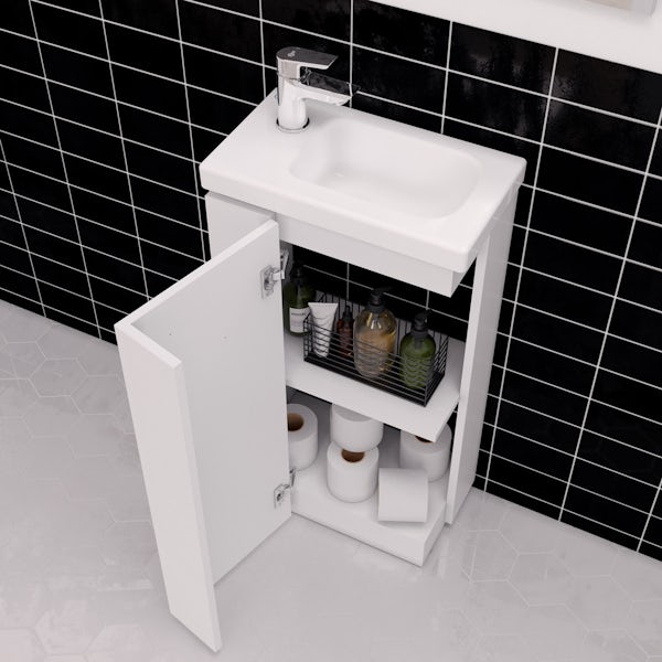 Ideal Standard Concept Space left handed cloakroom corner suite with vanity unit and basin