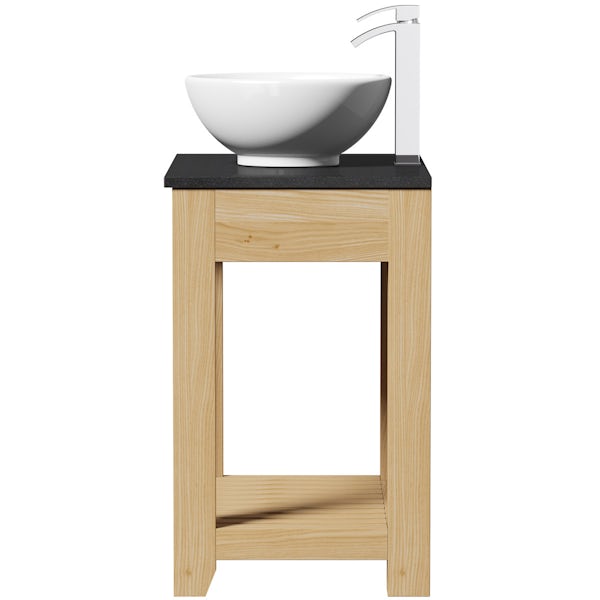 Hoxton oak washstand 800mm with black marble top and Rydal basin