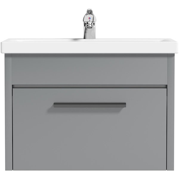Clarity white floorstanding vanity unit with black handle and ceramic basin 760mm