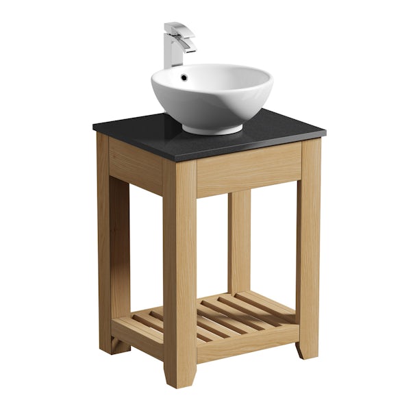 The Bath Co. Hoxton oak washstand with black marble top and Eden basin 600mm