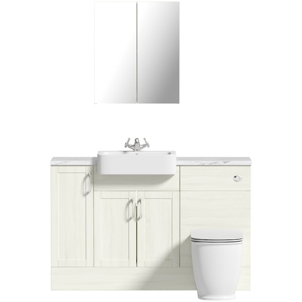 The Bath Co. Newbury white small fitted furniture & mirror combination with white marble worktop