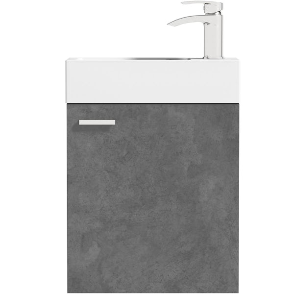 Clarity Compact riven grey wall hung cloakroom suite with close coupled toilet