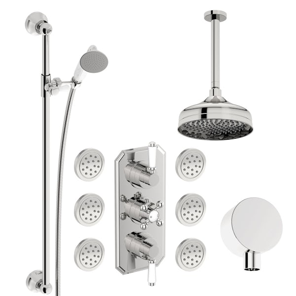The Bath Co. Camberley concealed thermostatic mixer shower with ceiling arm, slider rail and body jets