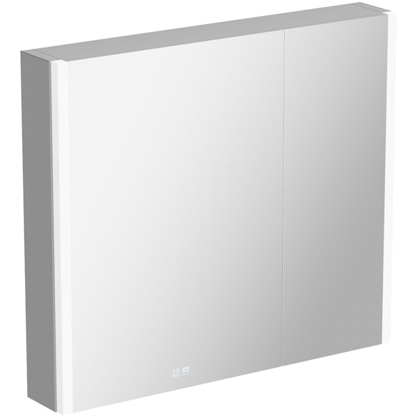 Mode Hughes black LED illuminated mirror cabinet 700 x 800mm with demister, charging socket & bluetooth speakers