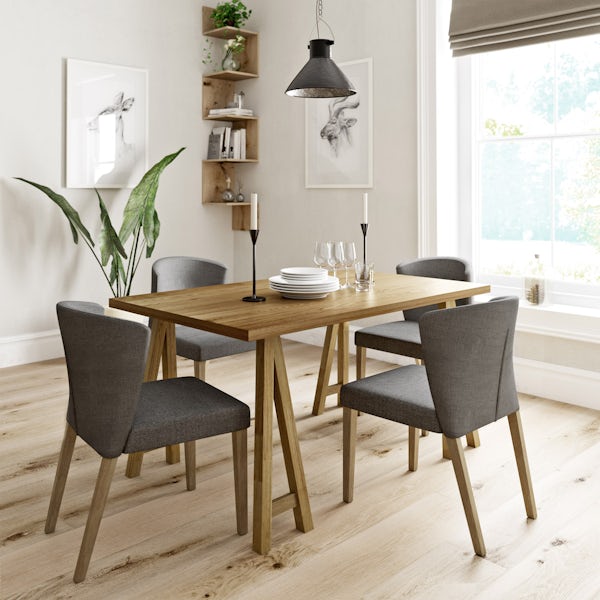 Hudson Oak Table with 4x Hudson grey chairs