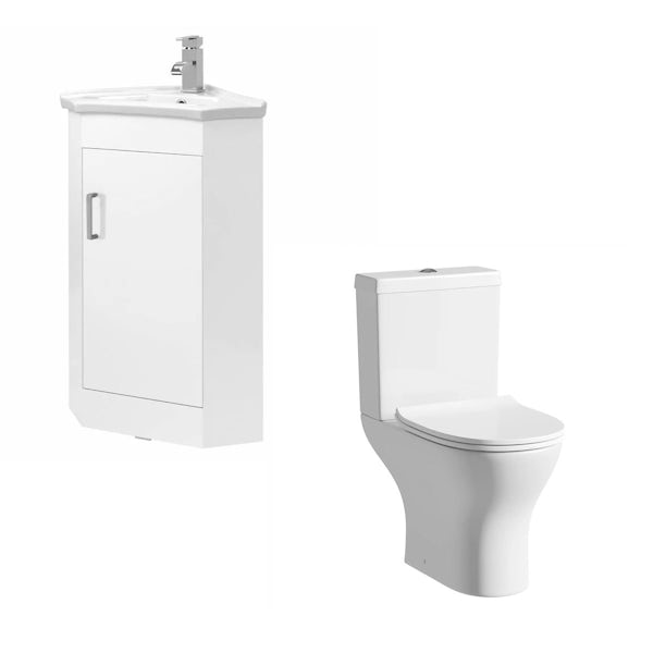 Compact White Corner Unit with Compact Square Toilet