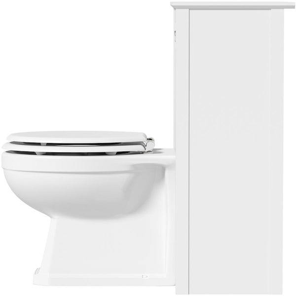 The Bath Co. Camberley white back to wall toilet unit and traditional toilet with white wooden seat